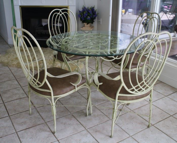Leather seats, distressed iron & glass 5pc dinette