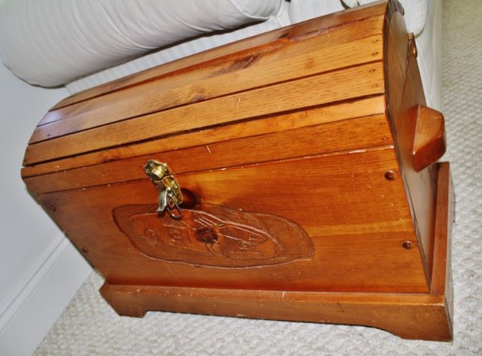 wooden chest with Dale Earnhardt engraved on it