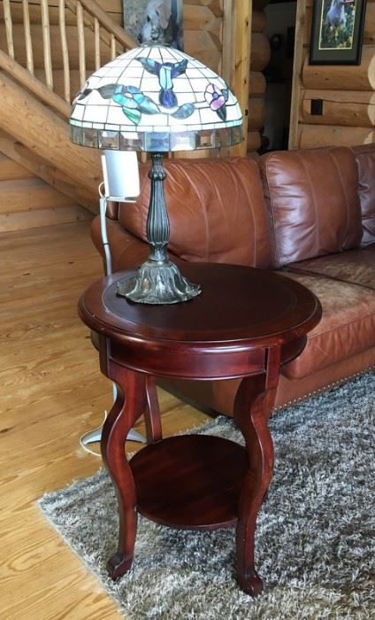 Side Table, Lamp, Rug, Leather couch