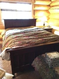 Queen Bed with great mattress and wood frame with matching side table. 