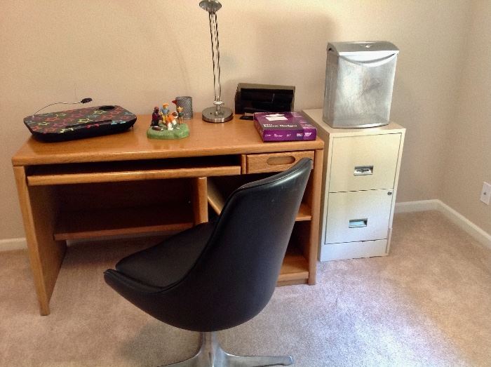 Oak Computer Desk & Swivel Chair, 2-Drawer File Cabinet, & Paper Shredder