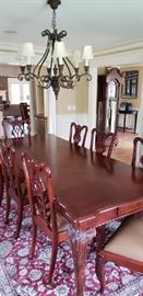 10 seat mahogany dining table, ball and claw feet table and chairs (8 side chairs, 2 arm chairs)