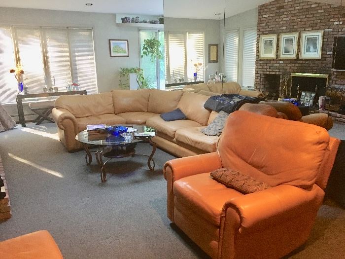 Comfy leather sectional & chair / ottoman 