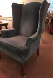 Pair Blue fabric Wingback Chairs