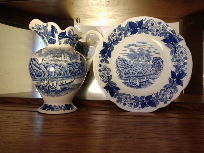 Blue and White pitcher and plate