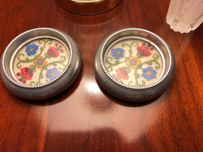 coasters with needle point / cross stitch floral design