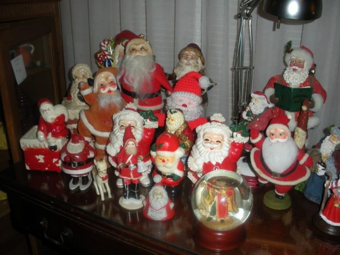great collection of santas and christmas ornaments  also other holiday decor