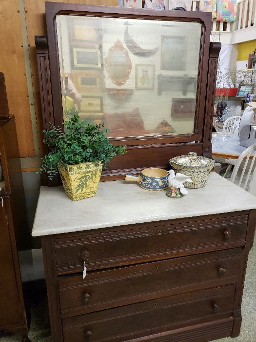 vintage marble top dresser with mirror