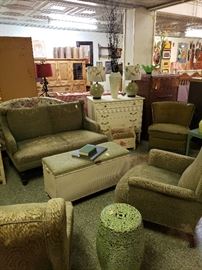 Green upholstery vintage furniture from Pascagoula,Mississippi!  Garden seat