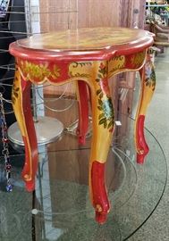 cute side table in red, beige, gold, green