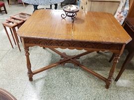 nesting table in background, vintage table foreground