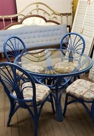Blue/white bamboo glass top table/chairs