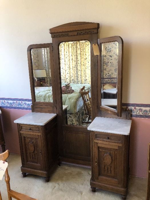 Marble Dresding Mirror. Could easily separate as side tables!
bedroom priced individually 
