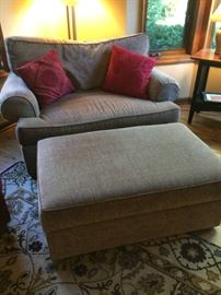 Ethan Allen Chair and a half-matching hinged storage ottoman