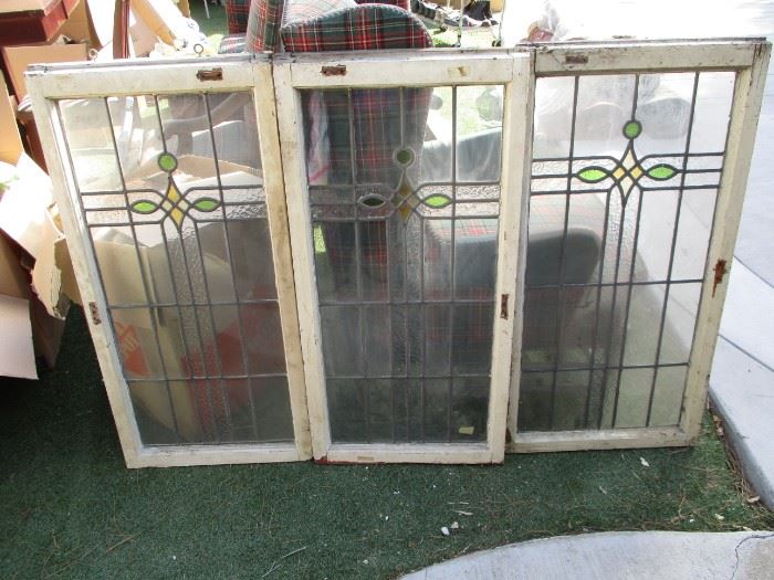 3 ANTIQUE STAINGLASS WINDOWS FROM MANCHESTER ANTIQUE WHOLESALERS - HAZEL GROVE, CHESHIRE, U.K.