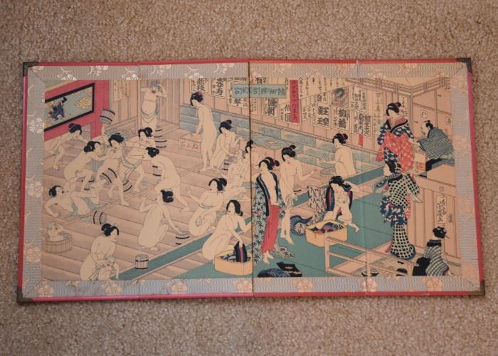 Erotic Japanese Woodblock Print Table Screen