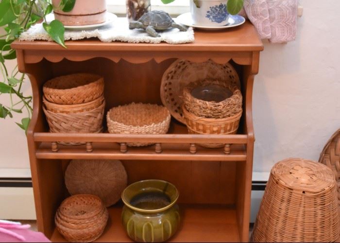 2-Tier Bookshelf, Baskets, Pottery Planters