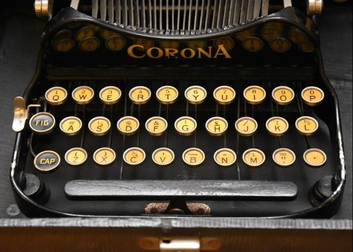 Antique Corona Folding / Portable Typewriter with Case & Key