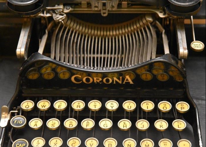 Antique Corona Folding / Portable Typewriter with Case & Key