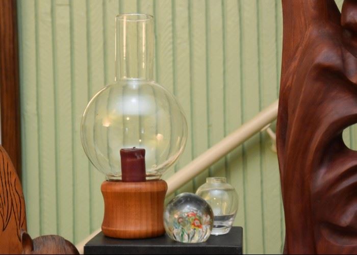 Vintage Teak Wood Hurricane Candle Holder 