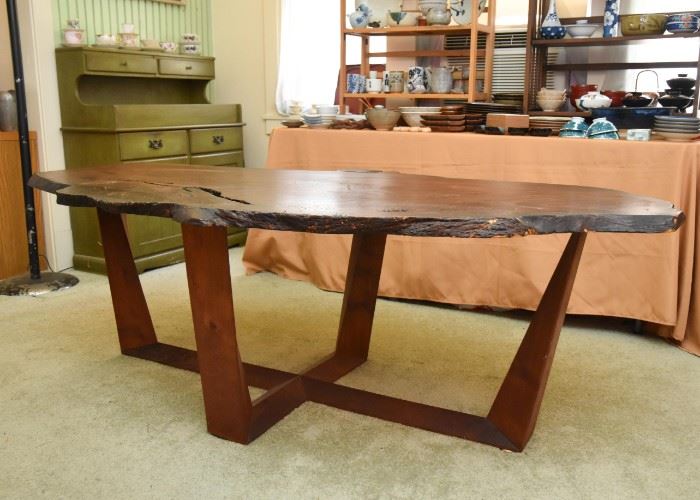 Handmade Raw Edge Keyaki Wood Table (table is lower than standard dining table height)