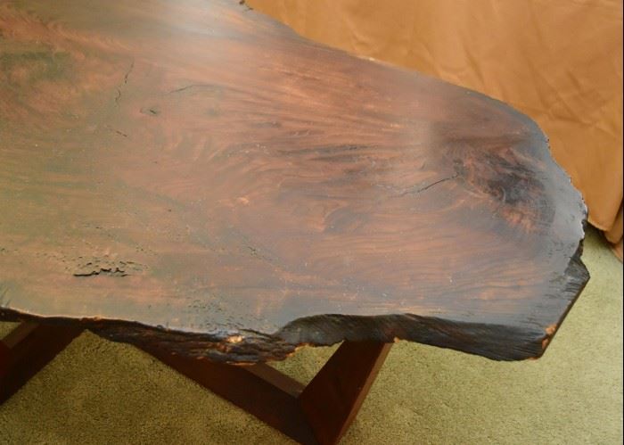 Handmade Raw Edge Keyaki Wood Table (table is lower than standard dining table height)