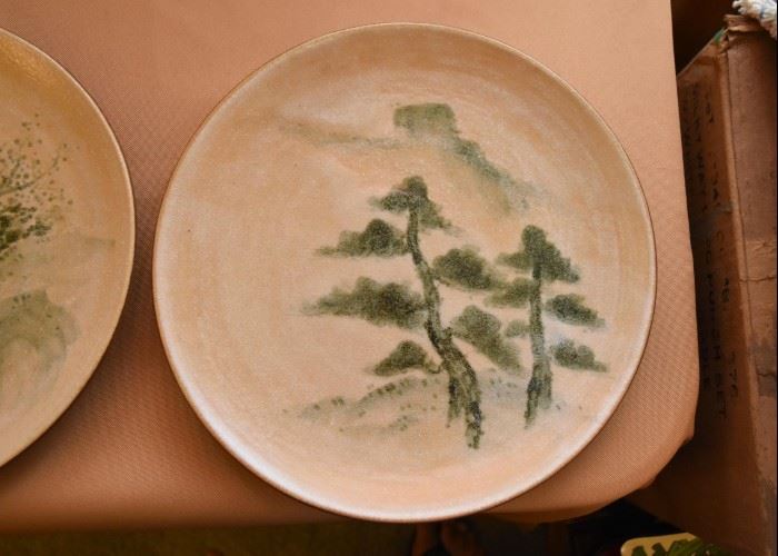 Stoneware Dinner Plates (Hand Painted with Asian Theme)