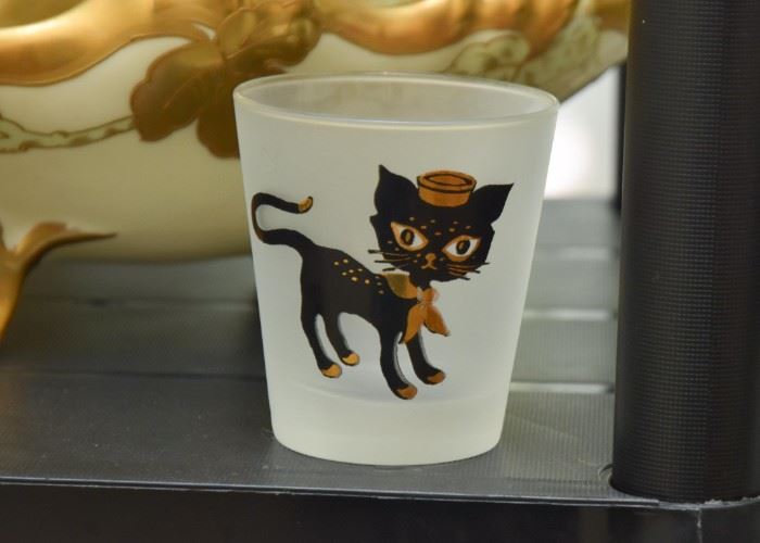 Vintage Frosted Glass with Cat