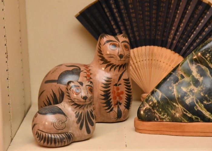 Mexican Tonala Art Pottery Cat Figurines