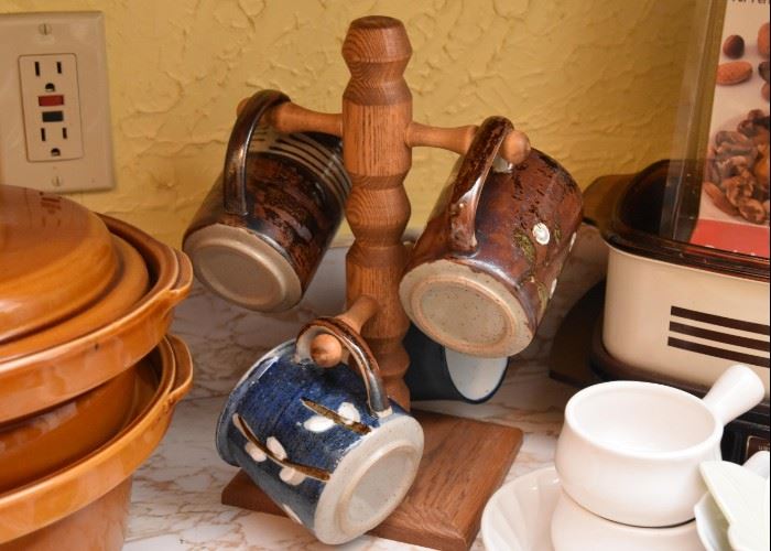 Stoneware Coffee Mugs & Mug Stand