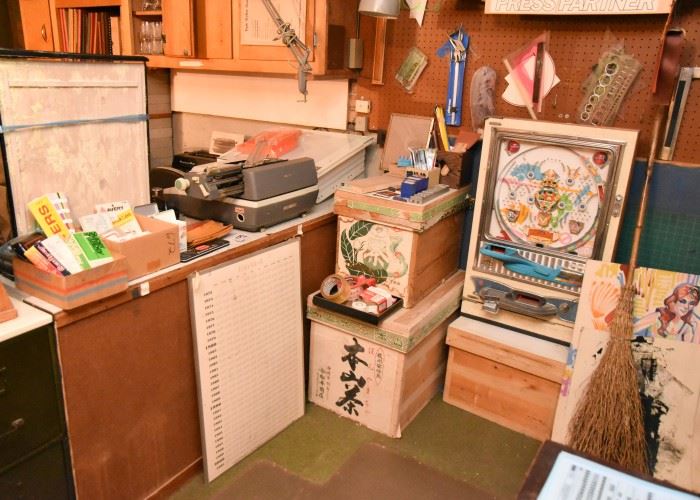 Japanese Shipping Crates, Pachinko Machine, Art Supplies, Original Paintings, Handmade Broom