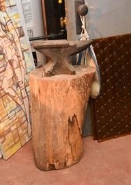 Large Anvil Attached to Wood Stump