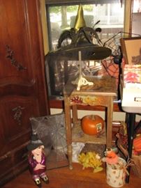 Vintage Halloween & harvest season decor including witches hat