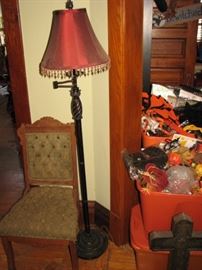 Eastlake chair, vintage floor lamp