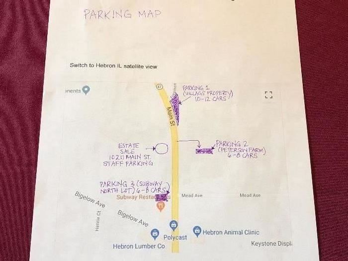 The purple areas are for parking