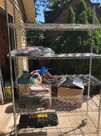 metal shelving unit on wheels