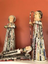 Paper nativity set, made from rolled up Asian magazines