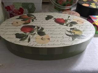Oval wood box decorated and painted by artist