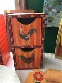 Small two drawer chicken motif hand painted