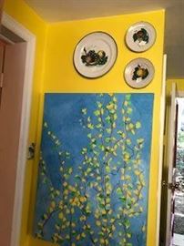 Original painting and fruit decorated plates
