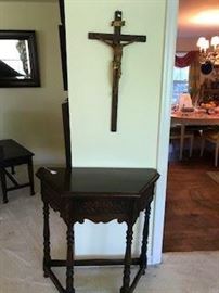 Religious cross, Interesting carved table