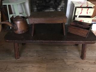 Primitive coffee table or bench, Knife box