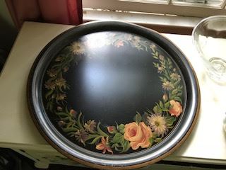 Hand painted vintage round Tole tray