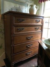 1960's Drexel five drawer chest and matching night stand