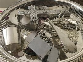 Sterling and silver plate spoons, trays and pretties...