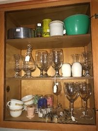 Unique old and new kitchen  glasses, set of heavy vintage Pyrex coffee cups.