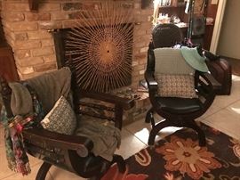 Pair of old Spanish influenced leather armchairs... loads of personality!
