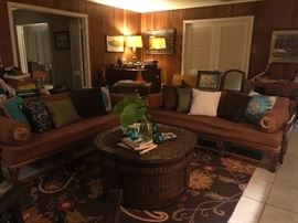 Gorgeous unique vintage living room sofas, colorful down accent pillows ...