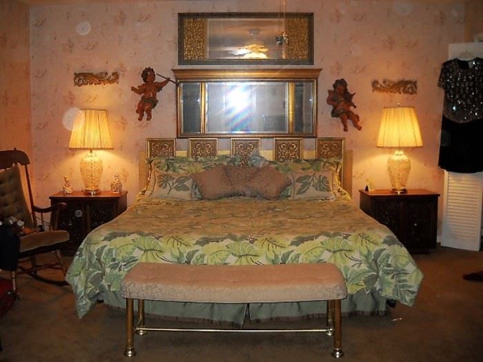 KING BED AND BRASS BENCH