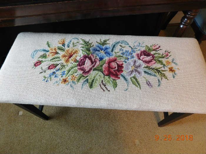 Needlepoint piano bench.